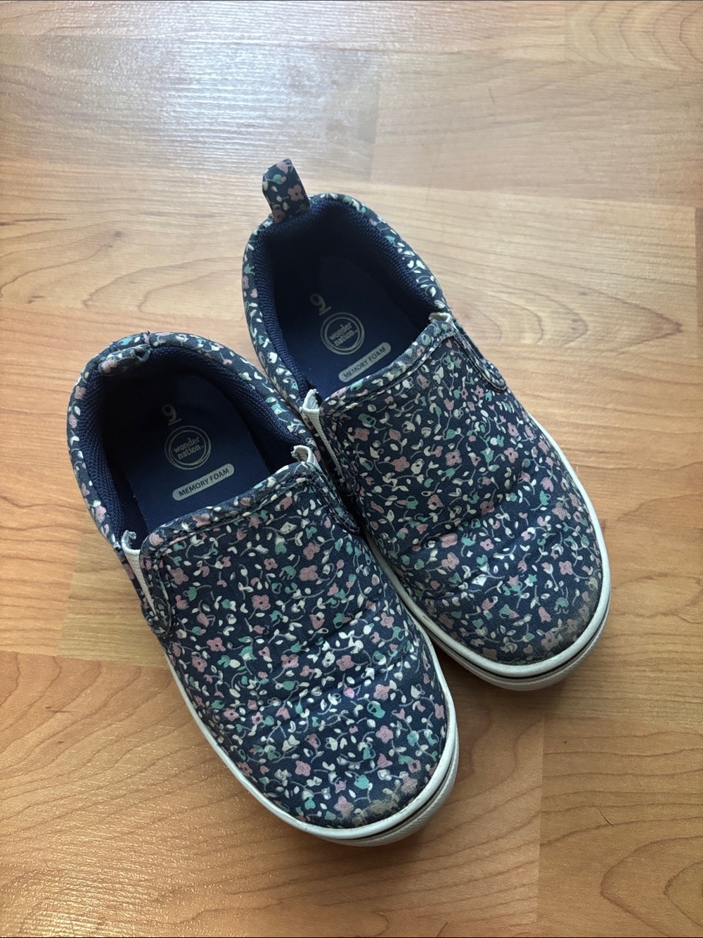 wonder nation Navy Floral Slip-On Sneakers with Pink and White Accents